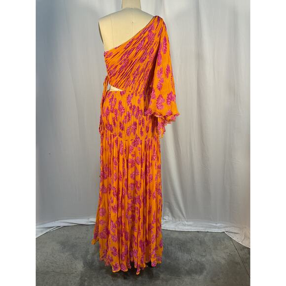 Maria Lucia Hohan 'Matilda' Orange Printed One-Shoulder Gown Size 4 - Picture 4 of 6